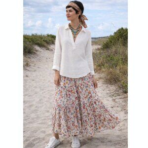 White 100% Linen Popover Shirt Top Tunic NYDJ XL relaxed summer coastal vaca